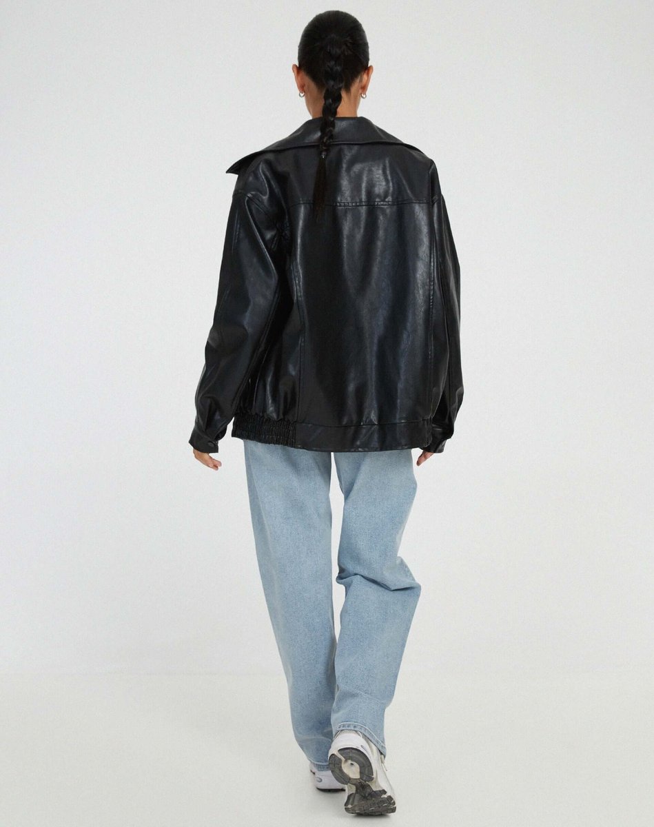 Mia Leren-look Pufferjas met Ritssluiting