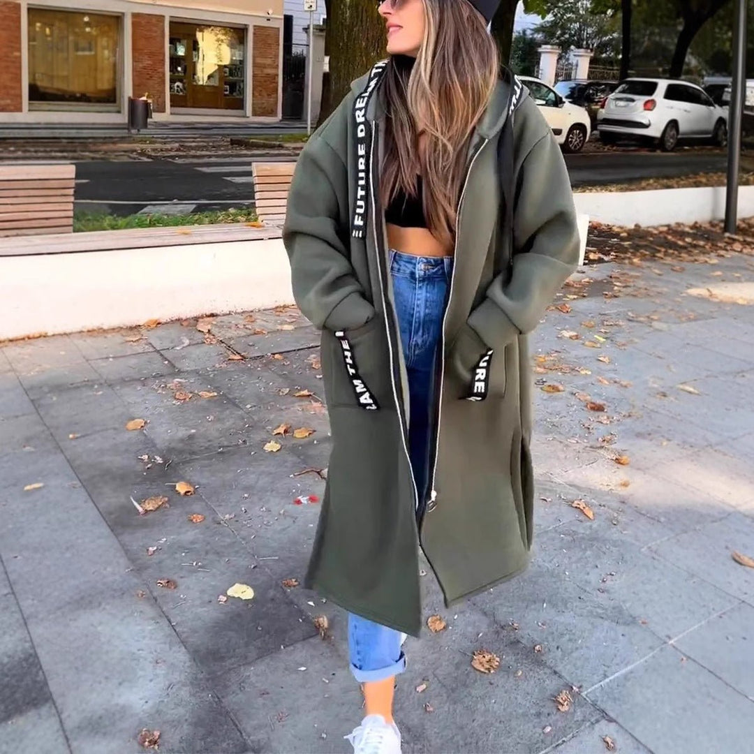 Mia Lange Wollen Trenchcoat met Ritssluiting