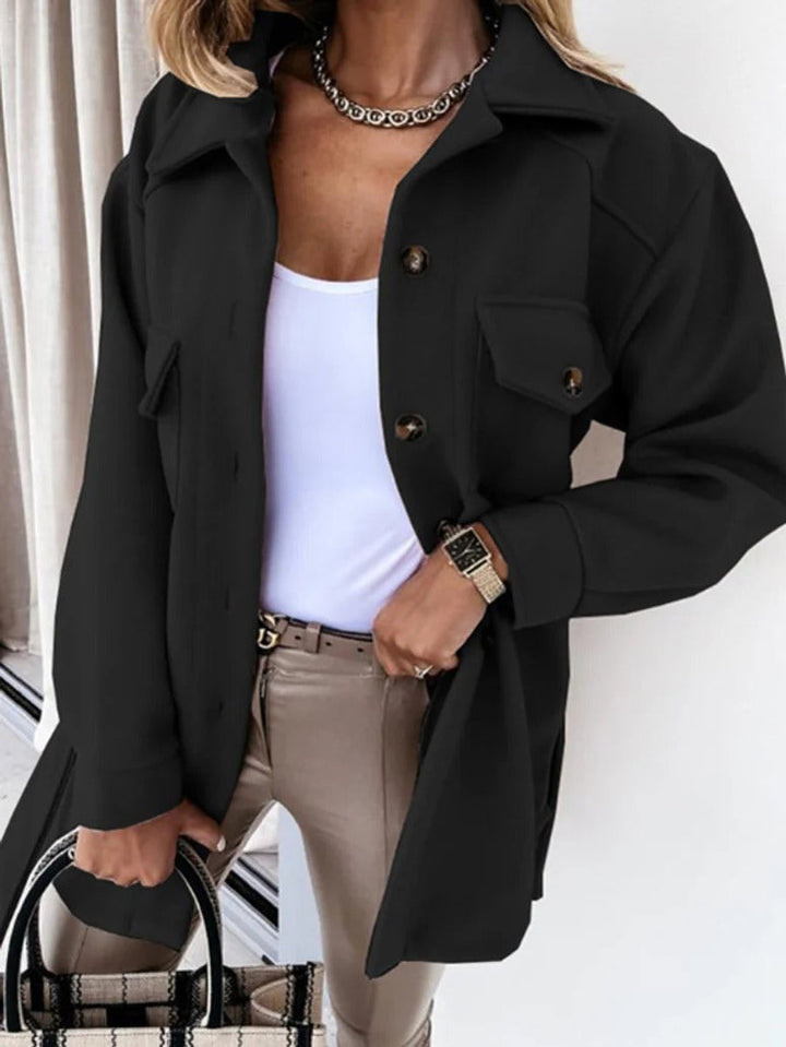 Mia Lange Wollen Overshirt met Knoopsluiting