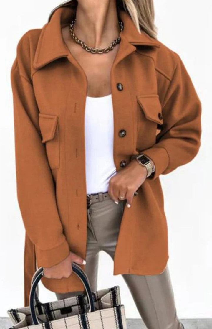 Mia Lange Wollen Overshirt met Knoopsluiting