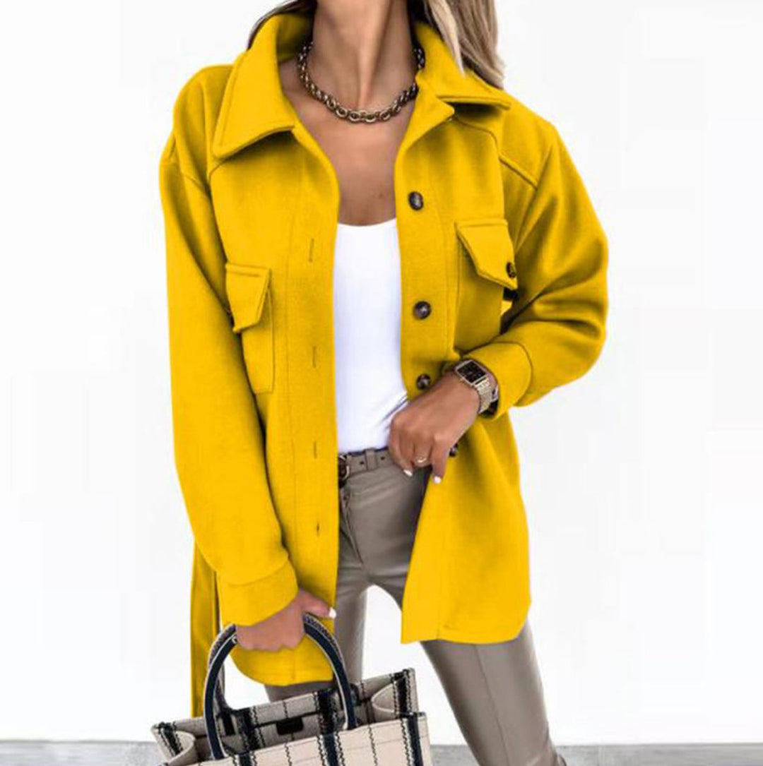 Mia Lange Wollen Overshirt met Knoopsluiting