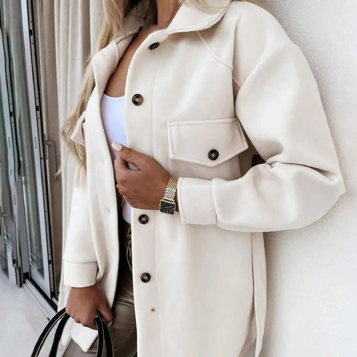 Mia Lange Wollen Overshirt met Knoopsluiting