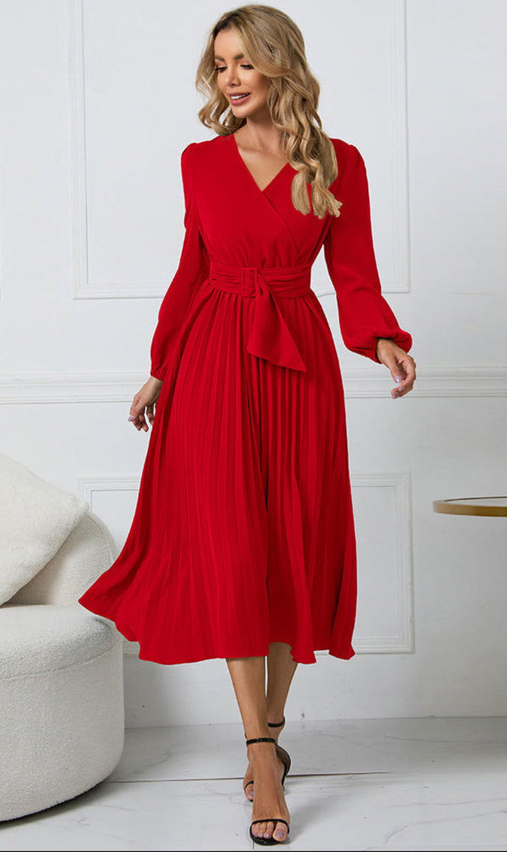 Grace Tijdloze Midi Jurk met Wikkeldetail