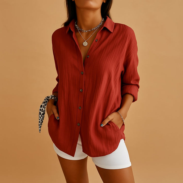 Sienna Lange Katoenen Blouse met Knoopsluiting
