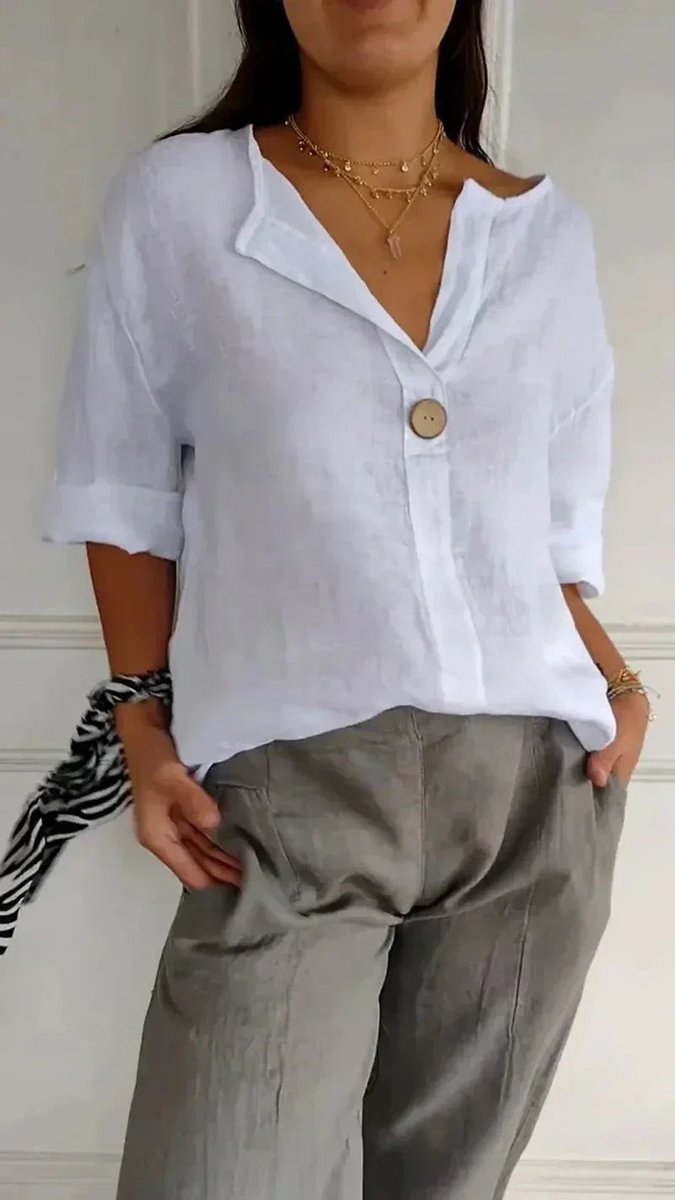 Emily Linnen Blouse met V-hals