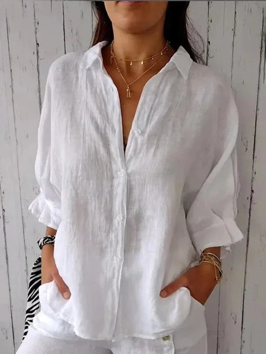 Emily Lange Linnen Blouse met Knoopsluiting