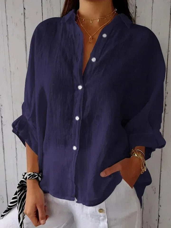 Emily Lange Linnen Blouse met Knoopsluiting