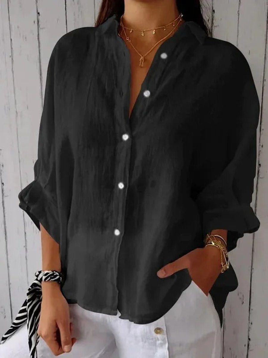 Emily Lange Linnen Blouse met Knoopsluiting