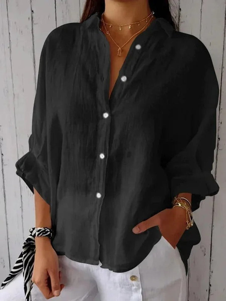 Emily Lange Linnen Blouse met Knoopsluiting