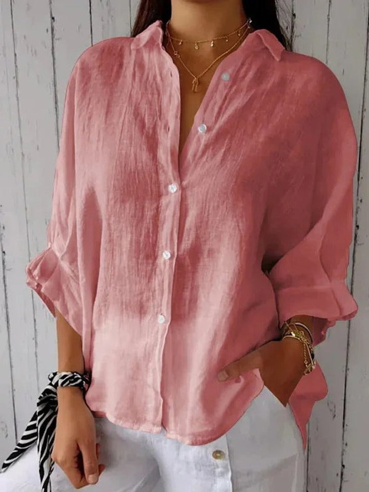 Emily Lange Linnen Blouse met Knoopsluiting