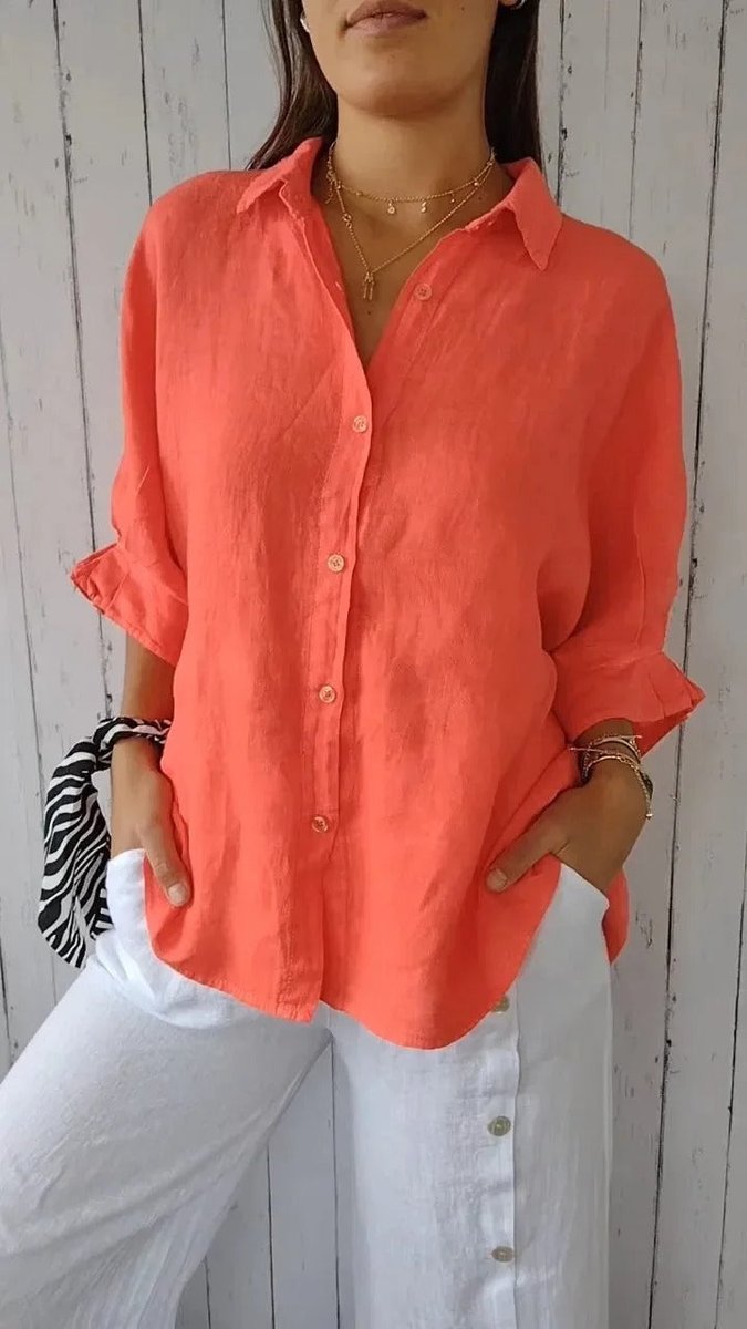 Emily Lange Linnen Blouse met Knoopsluiting