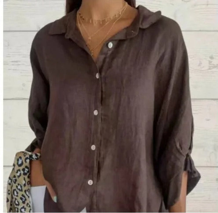 Emily Lange Linnen Blouse met Knoopsluiting
