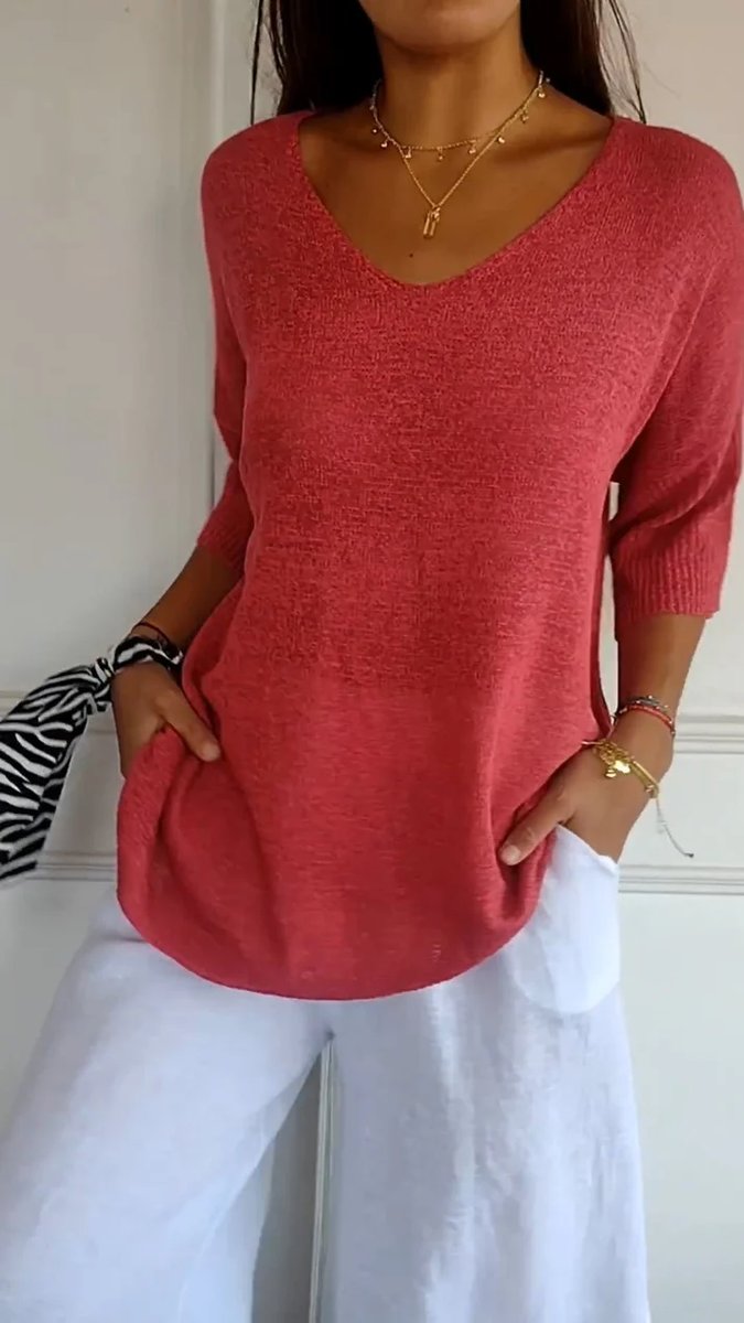 Lily Gebreide Blouse met V-hals