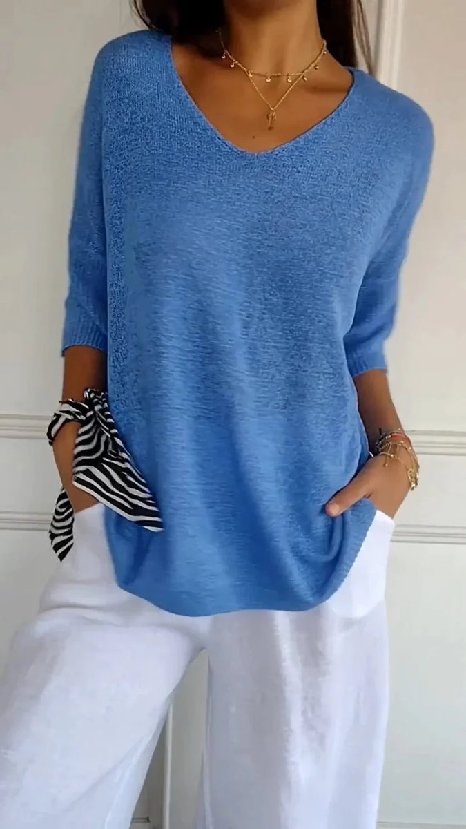 Lily Gebreide Blouse met V-hals