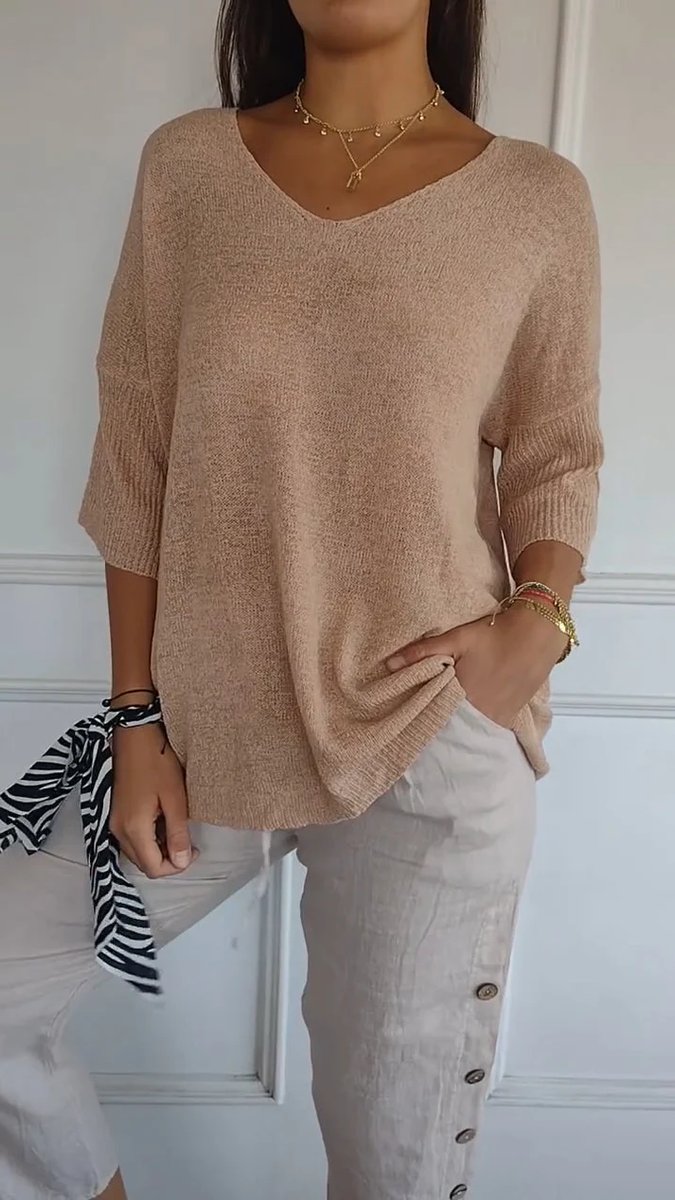 Lily Gebreide Blouse met V-hals