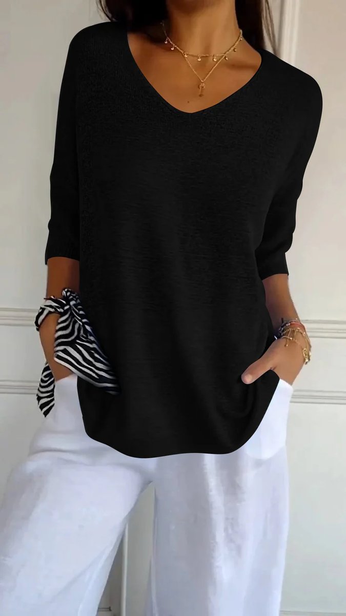 Lily Gebreide Blouse met V-hals