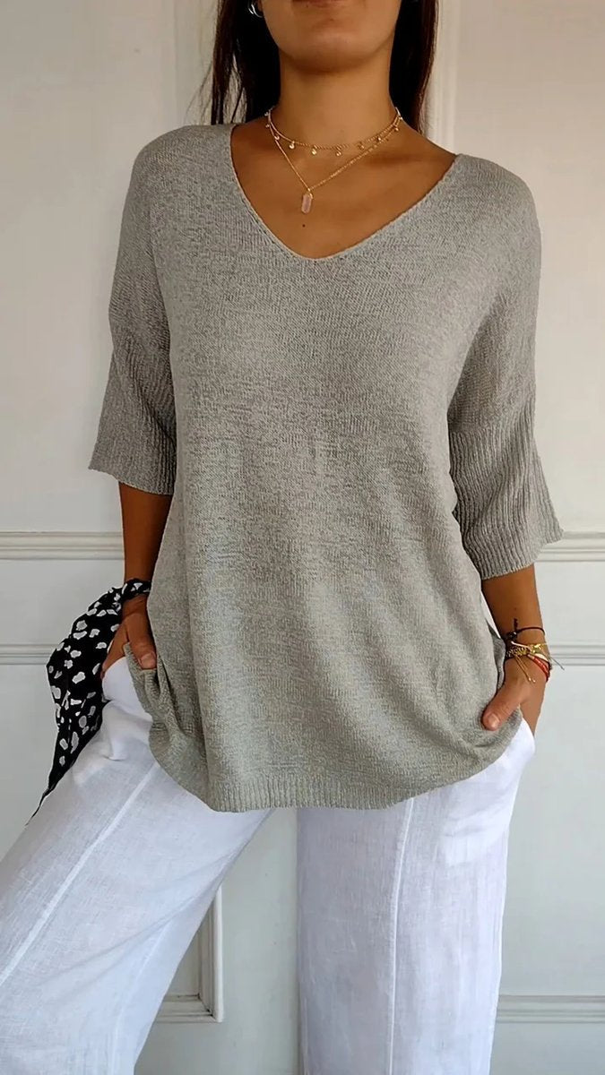Lily Gebreide Blouse met V-hals