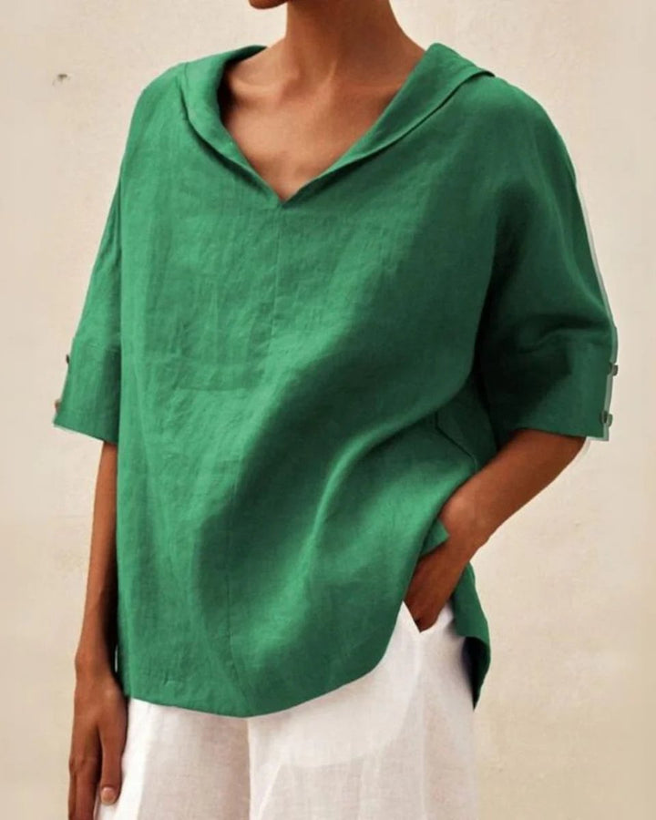 Evelyn Linnen Blouse met V-hals