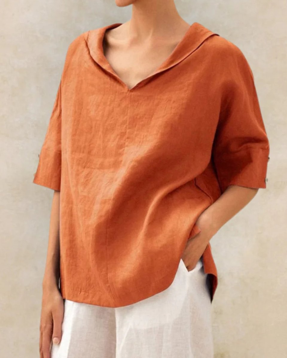 Evelyn Linnen Blouse met V-hals