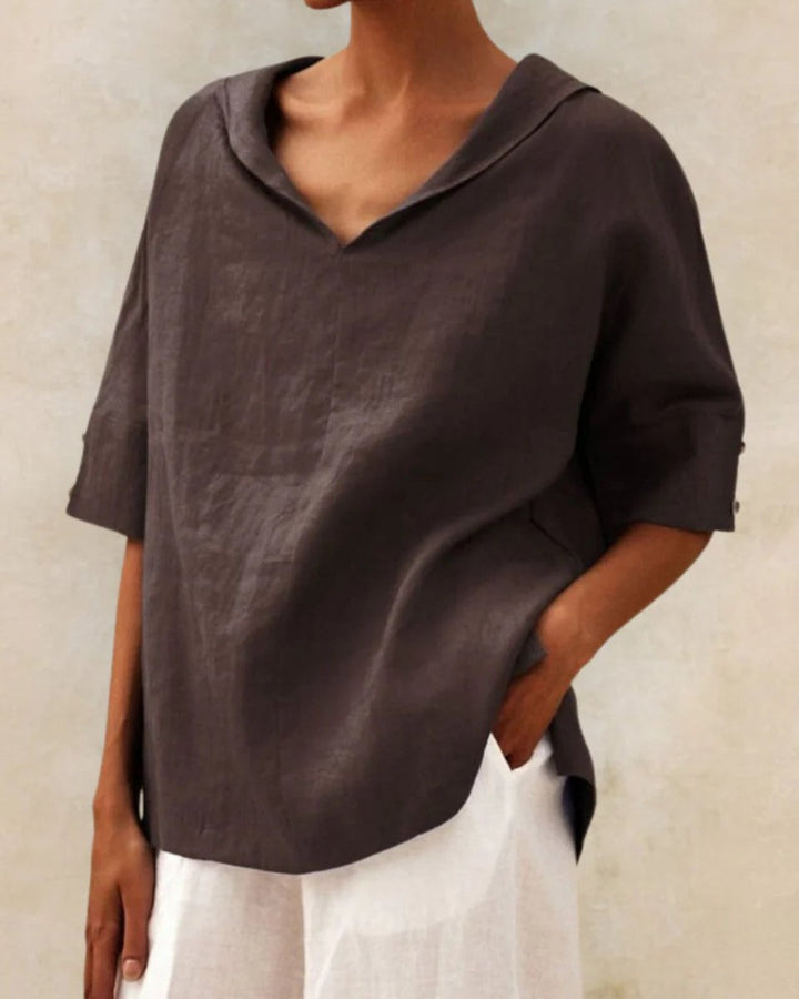 Evelyn Linnen Blouse met V-hals