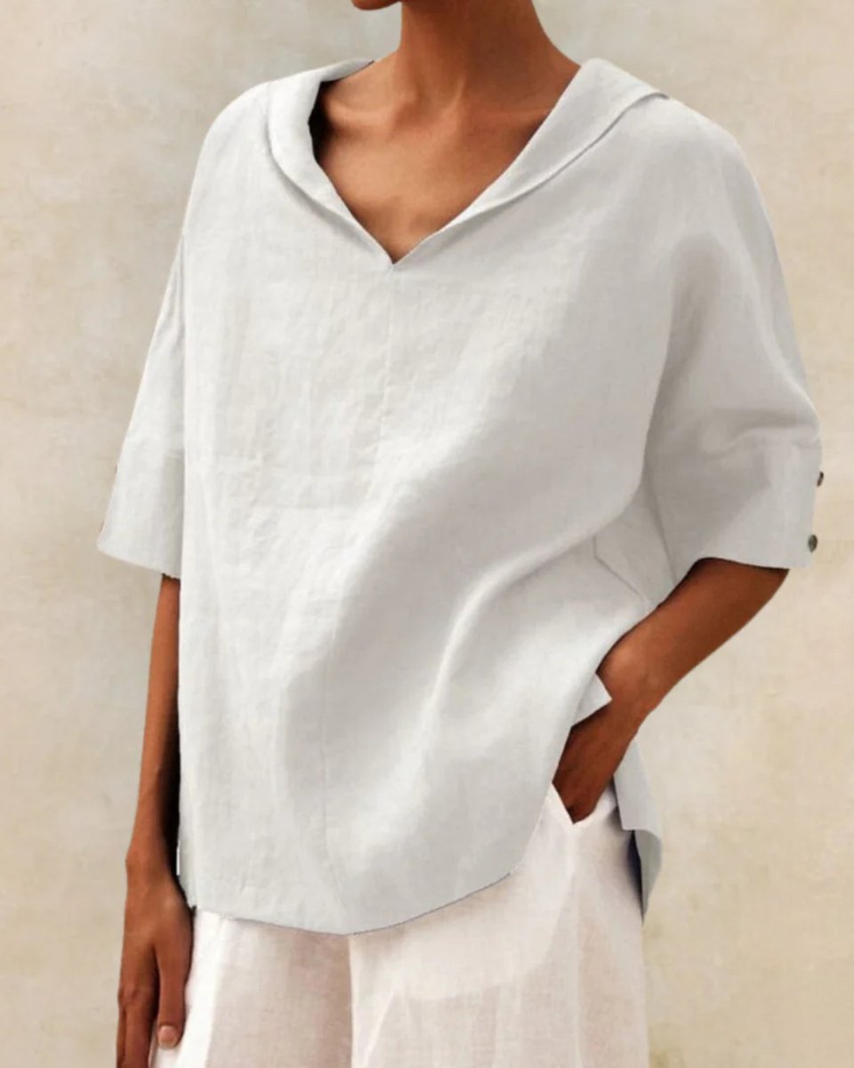 Evelyn Linnen Blouse met V-hals