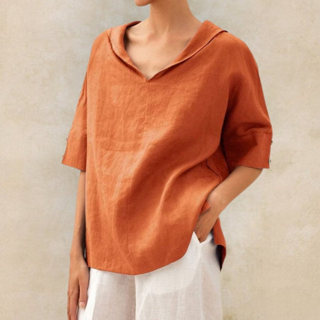 Ava Linnen Blouse met V-hals