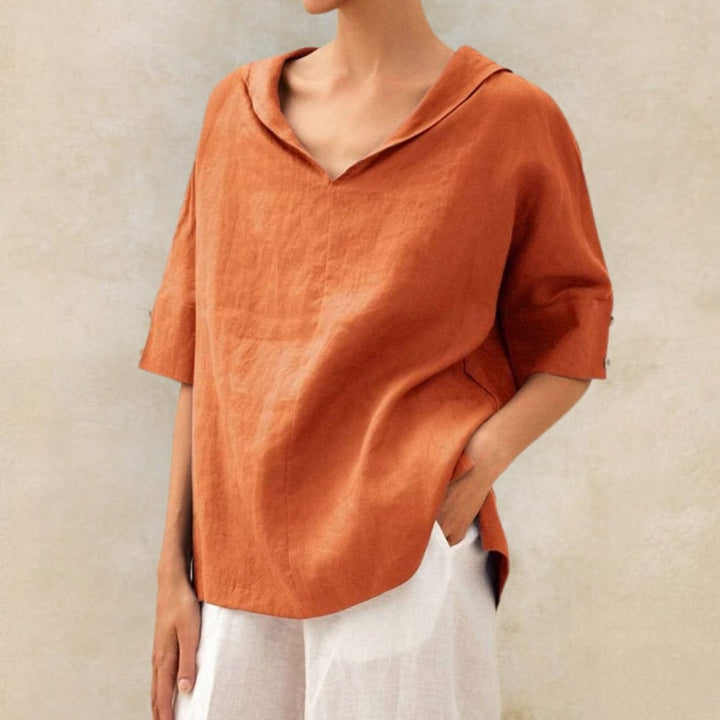 Ava Linnen Blouse met V-hals