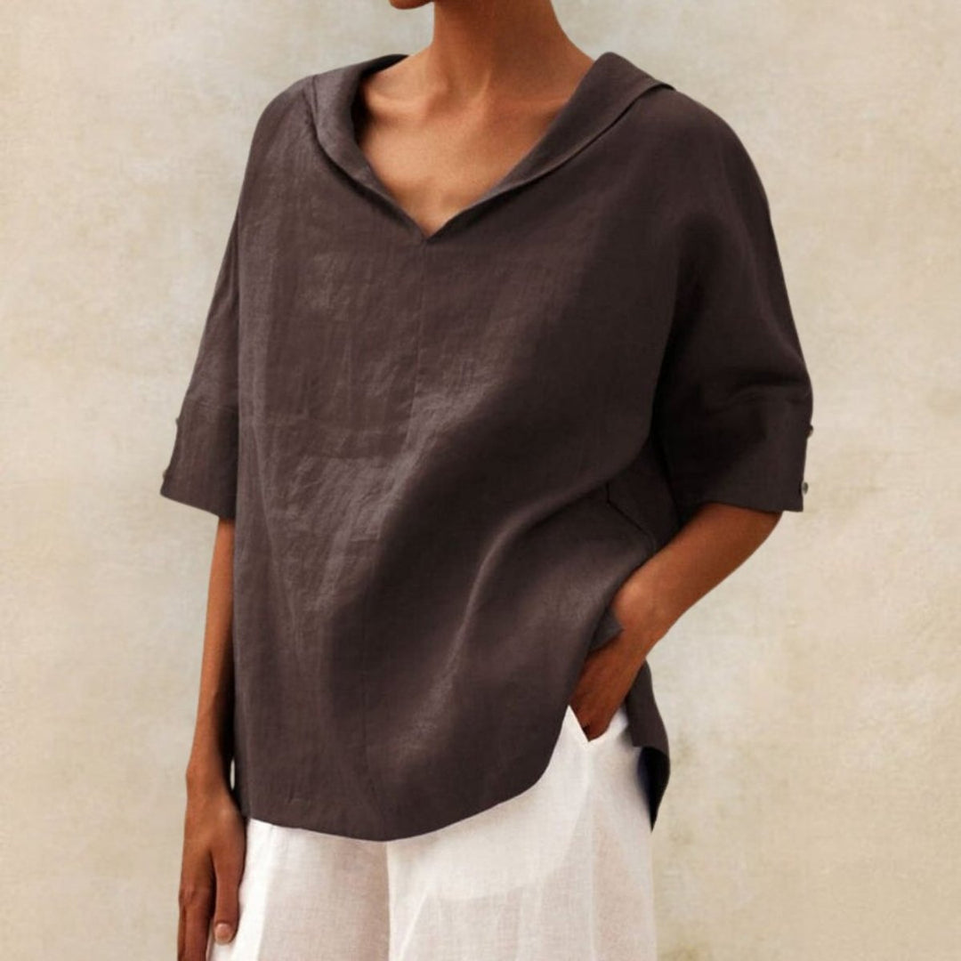Ava Linnen Blouse met V-hals