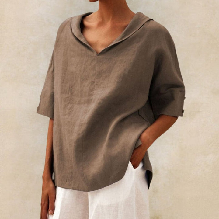 Ava Linnen Blouse met V-hals