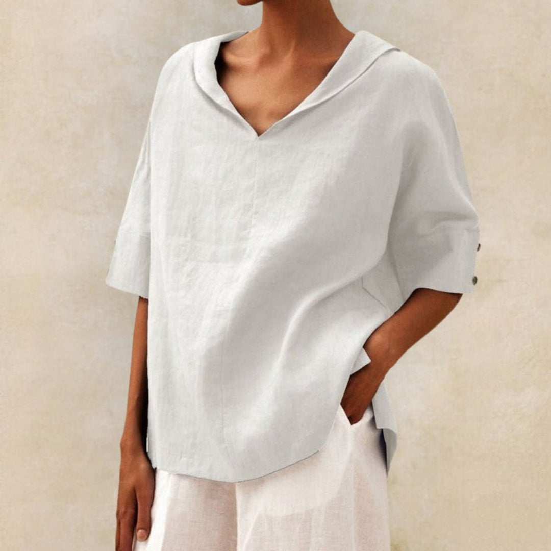 Ava Linnen Blouse met V-hals
