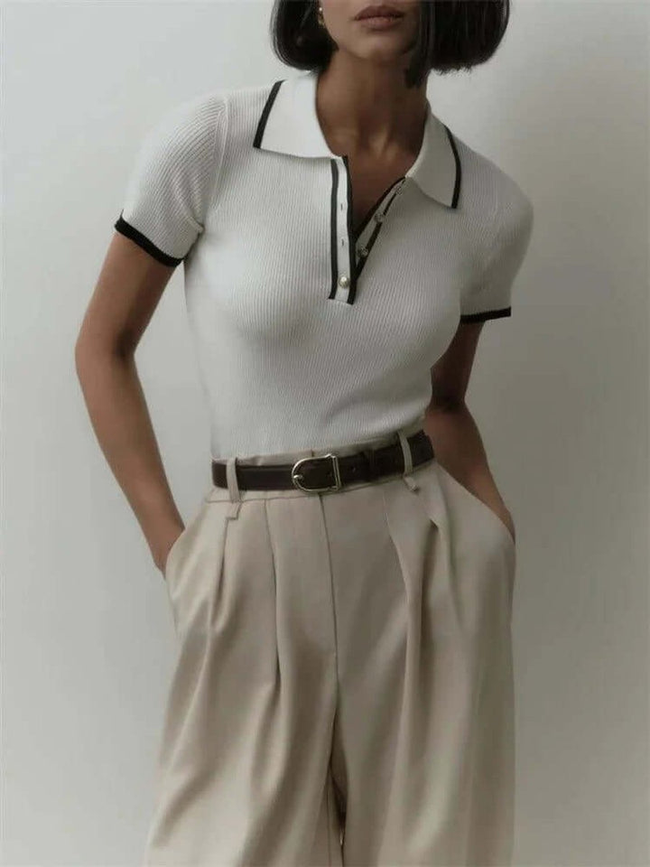 Florence Korte Gebreide Blouse met V-hals