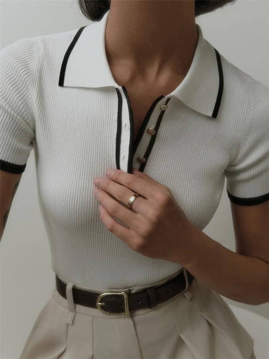 Florence Korte Gebreide Blouse met V-hals