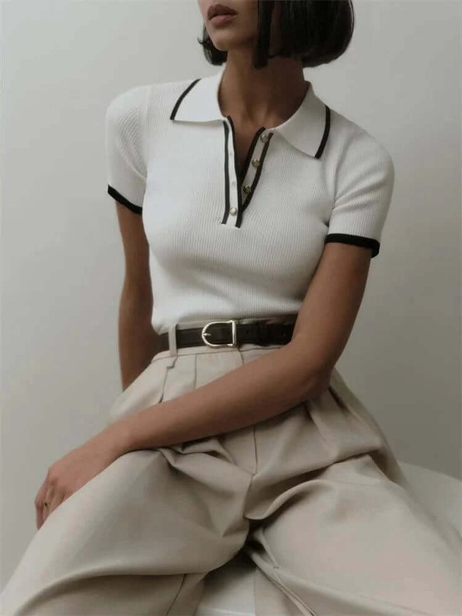 Florence Korte Gebreide Blouse met V-hals