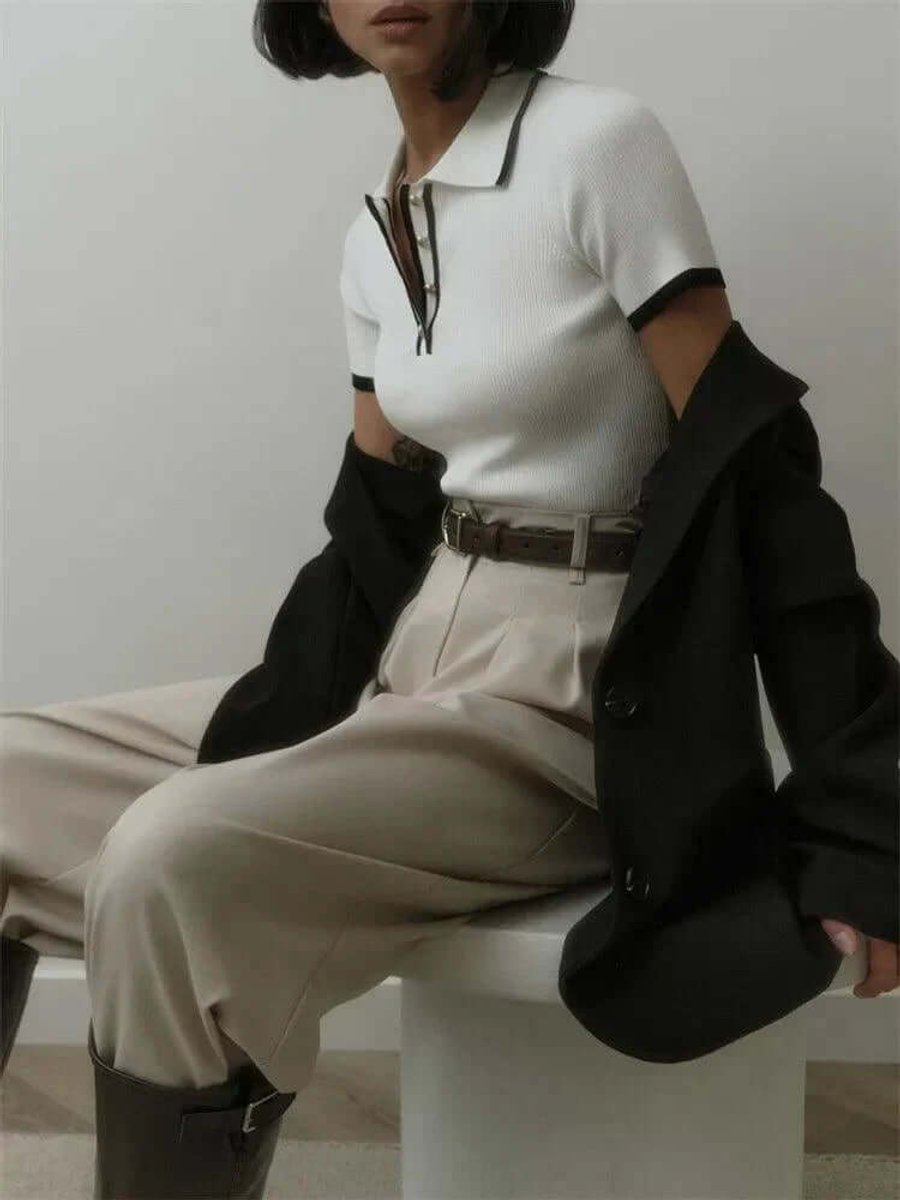 Florence Korte Gebreide Blouse met V-hals