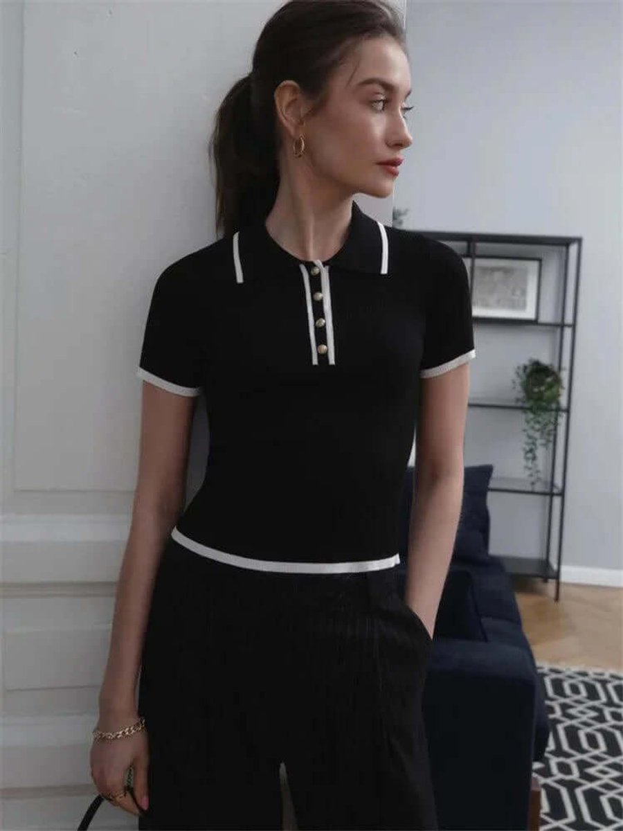 Florence Korte Gebreide Blouse met V-hals