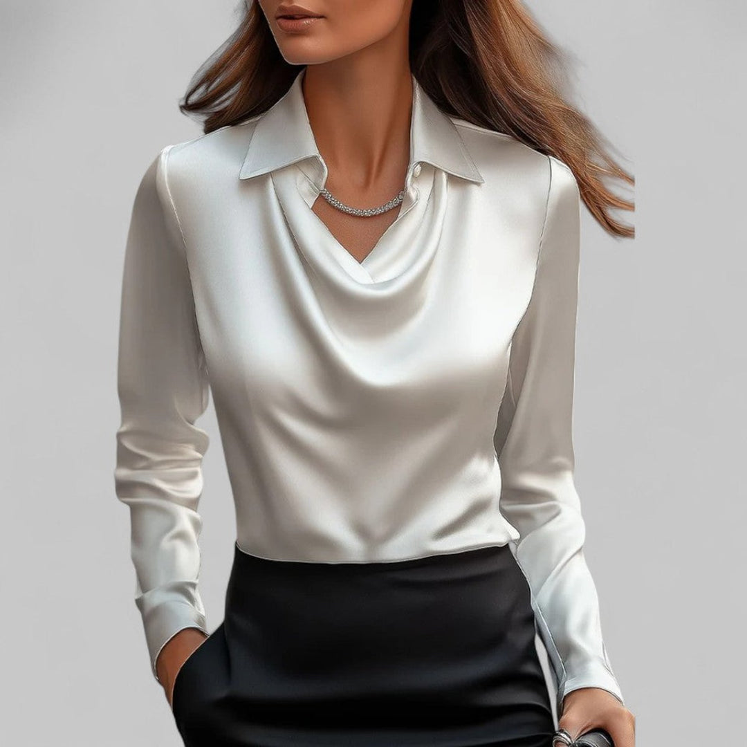 Ella Lange Satijnen Blouse met Rolkraag