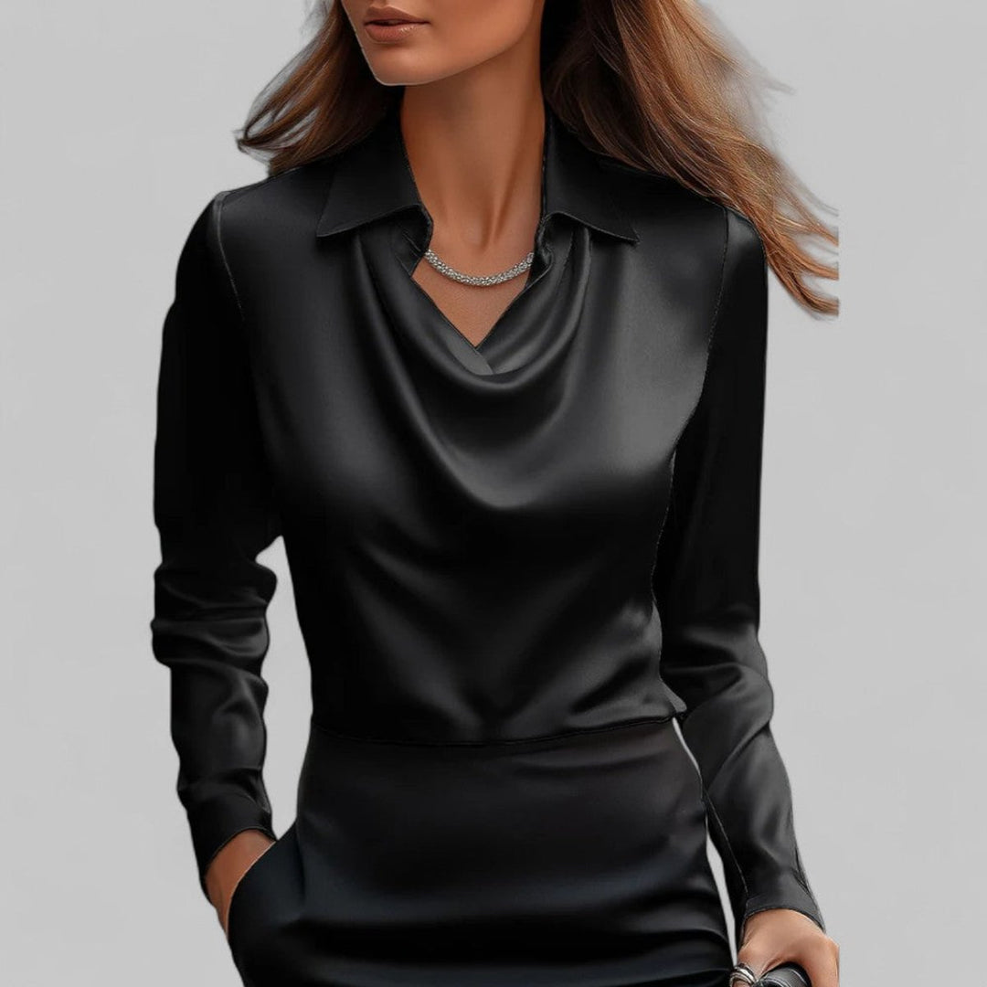 Ella Lange Satijnen Blouse met Rolkraag