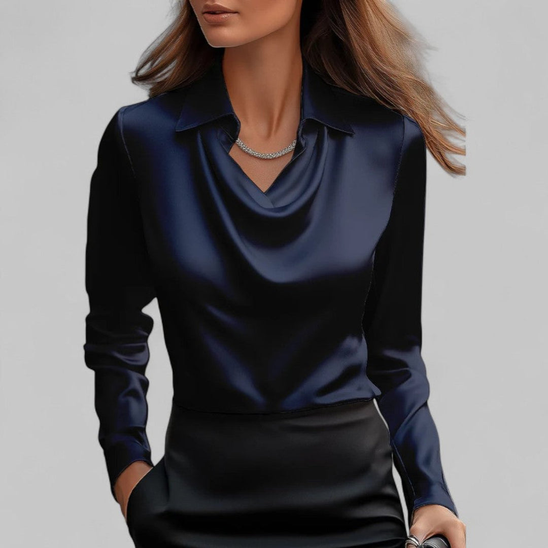 Ella Lange Satijnen Blouse met Rolkraag