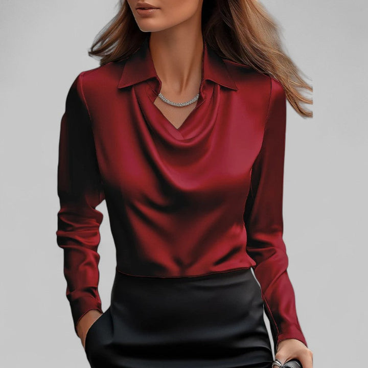 Ella Lange Satijnen Blouse met Rolkraag