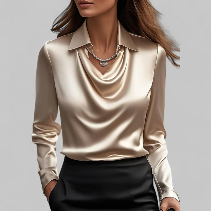 Ella Lange Satijnen Blouse met Rolkraag
