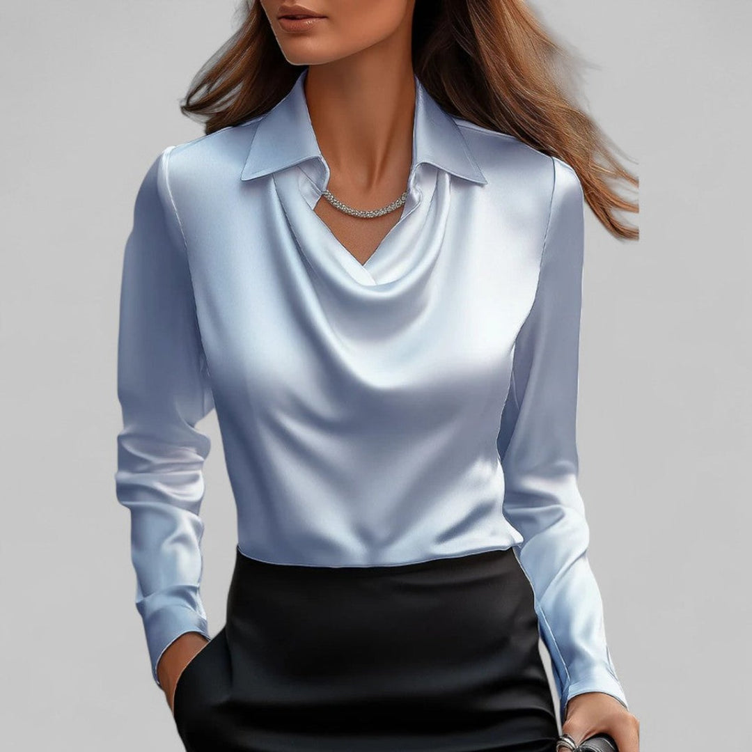 Ella Lange Satijnen Blouse met Rolkraag