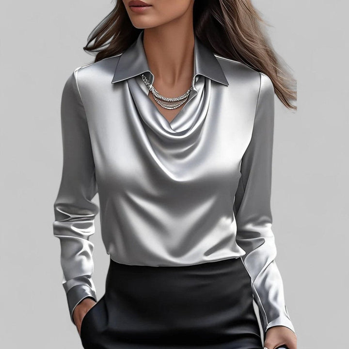 Ella Lange Satijnen Blouse met Rolkraag