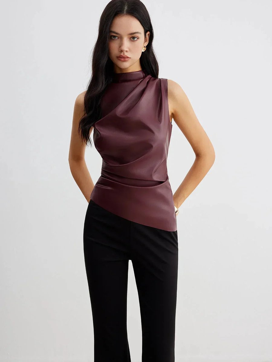 Olivia Satijnen Blouse met Rolkraag