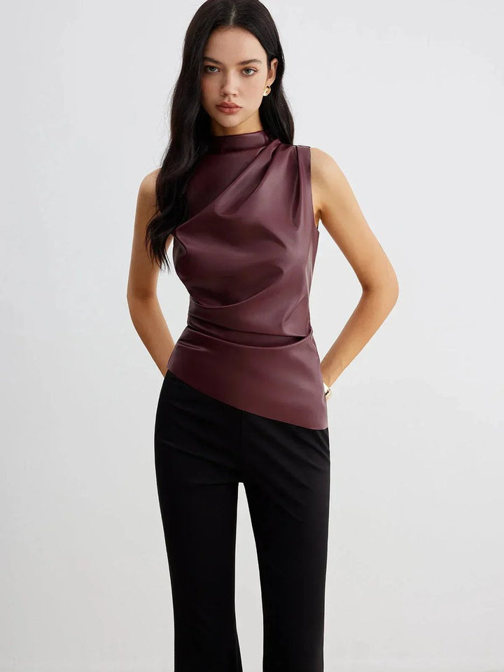 Olivia Satijnen Blouse met Rolkraag