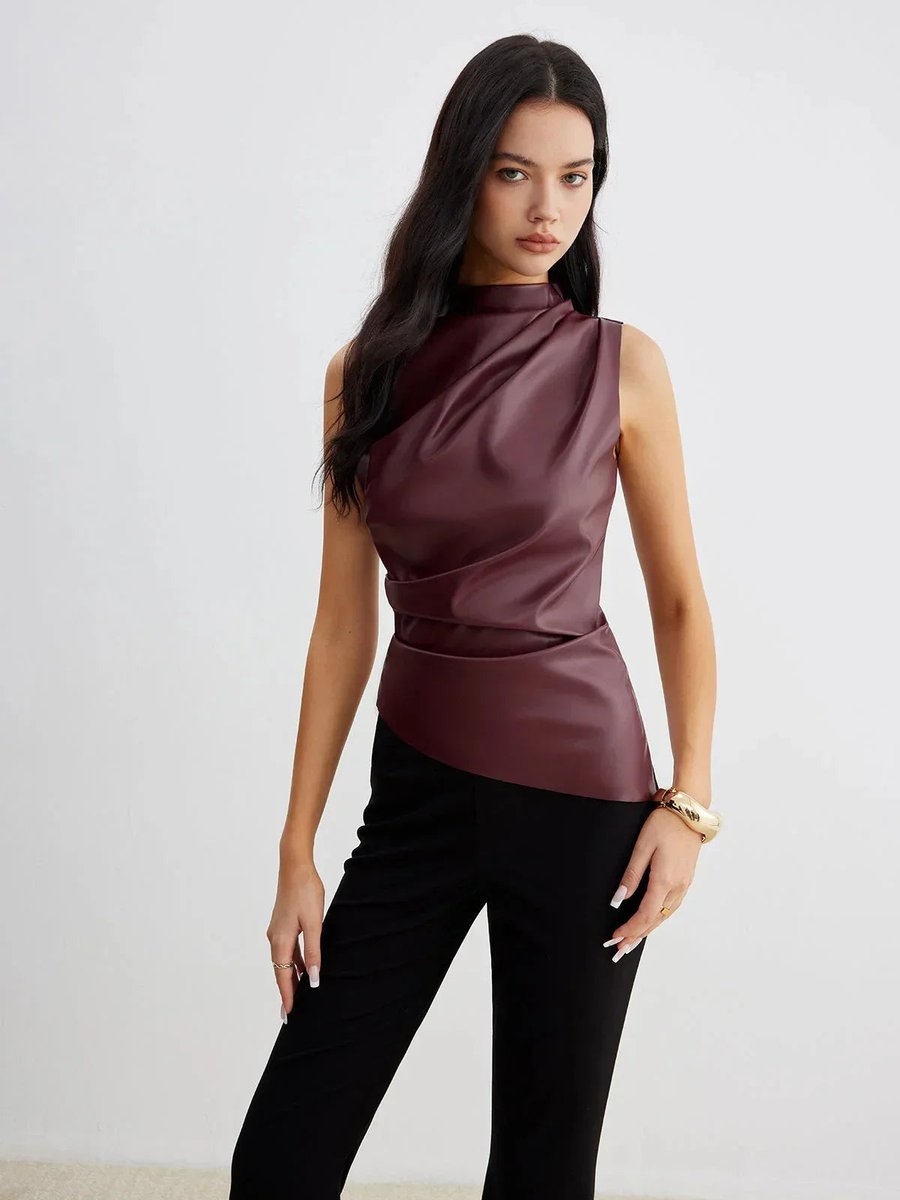 Olivia Satijnen Blouse met Rolkraag