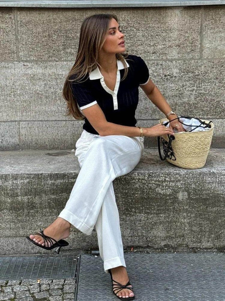 Evelyn Gebreide Blouse met Knoopsluiting