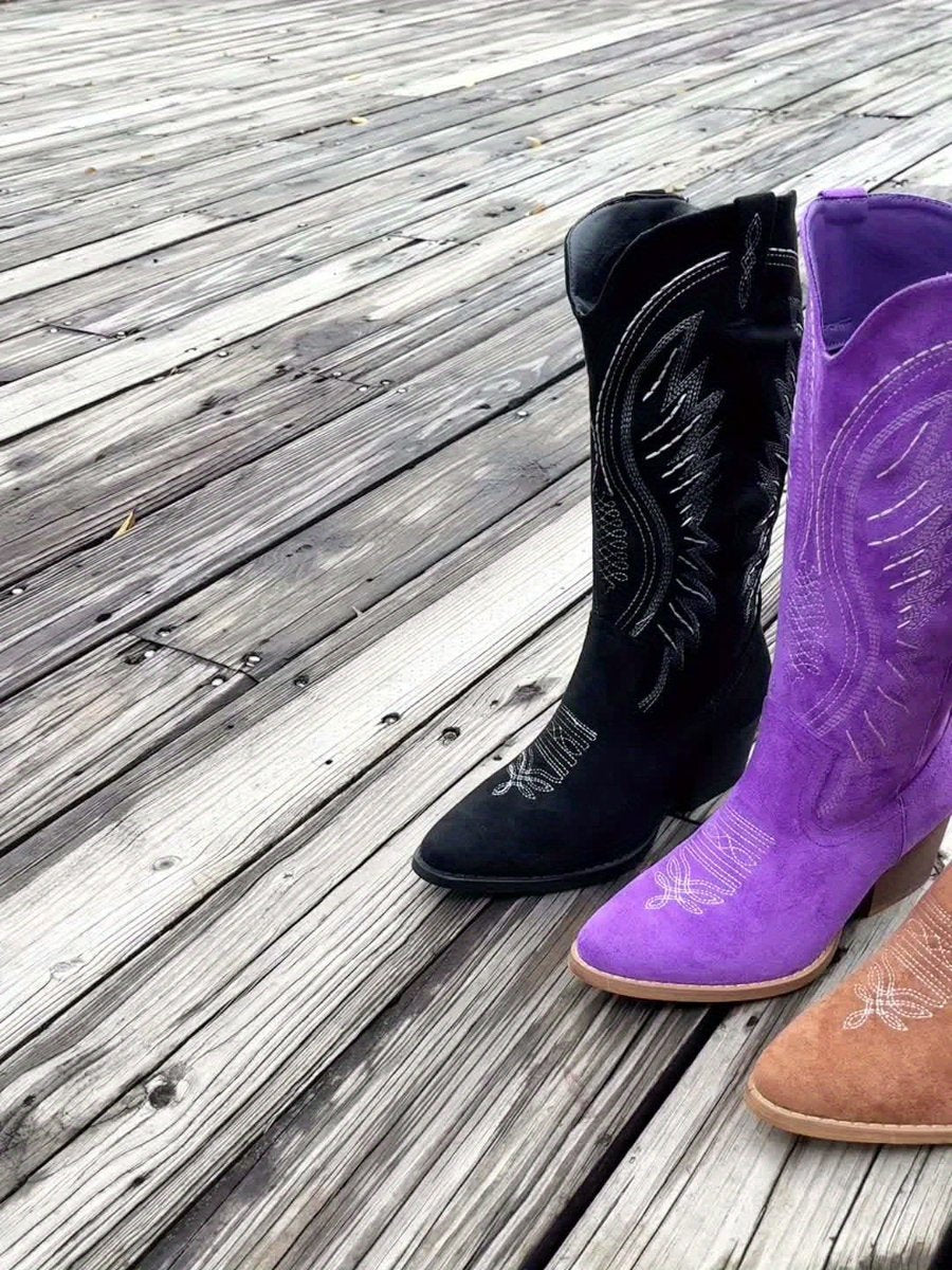 Ella Halflange Suède Cowboylaarzen met Borduurwerk