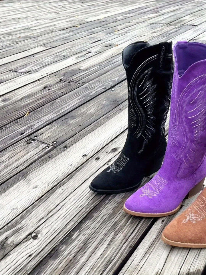 Ella Halflange Suède Cowboylaarzen met Borduurwerk