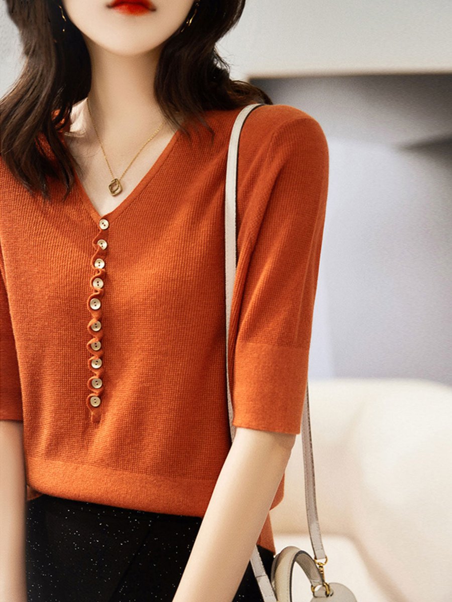 Phoebe Gebreide Blouse met V-hals