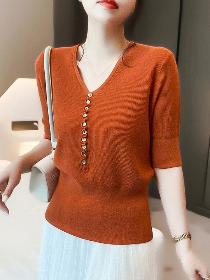 Phoebe Gebreide Blouse met V-hals